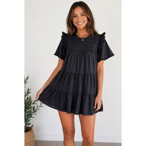 Matilda Jane Good Hart Black Mini Tiered Dress XL Cottagecore Cowgirl #784